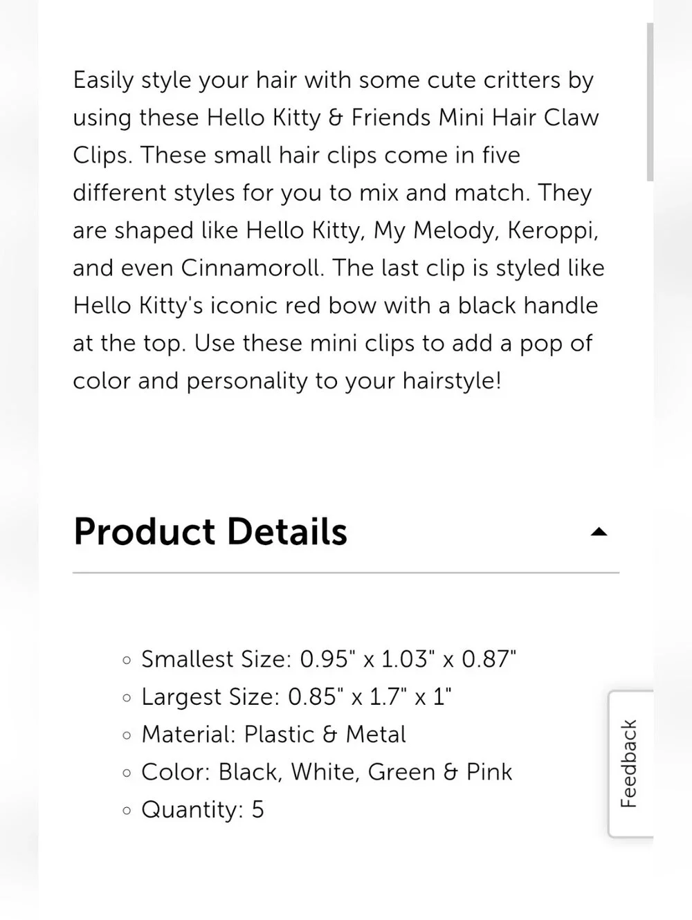 Hello Kitty & Friends Character Hair Clips